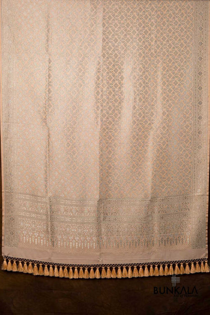 Peach Daimond Motifs Brocade Weaved Banarasi Mashru Silk Dupatta