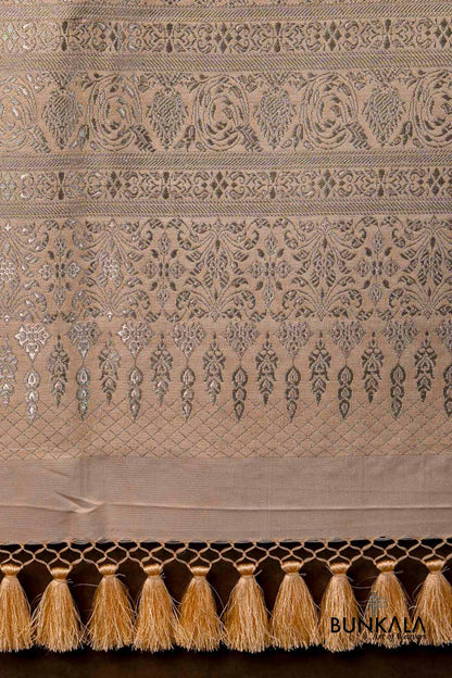 Peach Daimond Motifs Brocade Weaved Banarasi Mashru Silk Dupatta