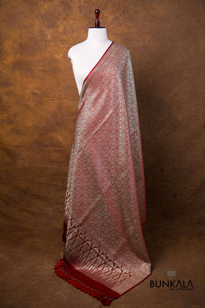 Deep Maroon Charkhana Jaal Brocade Weaved Banarasi Mashru Silk Dupatta