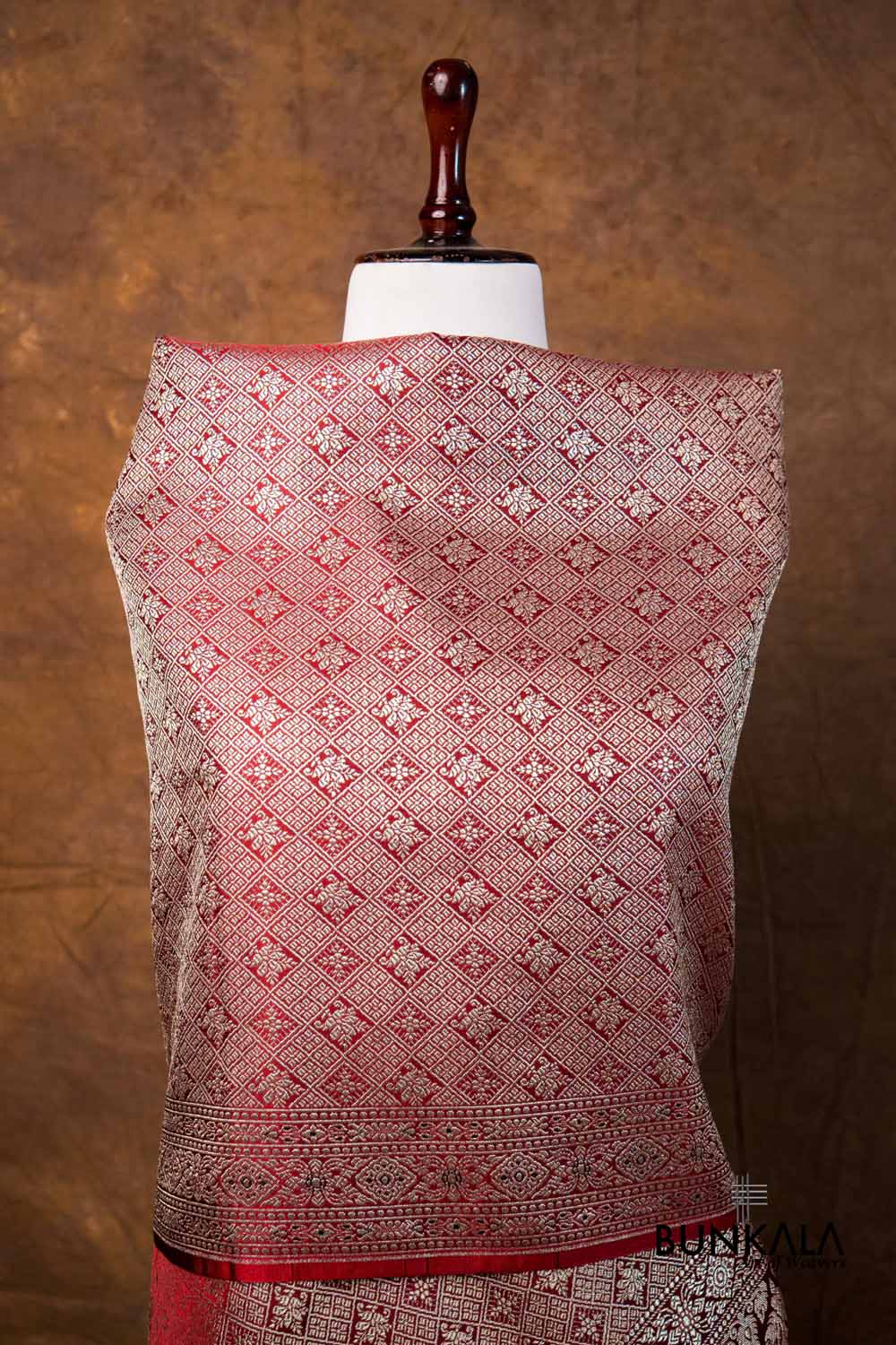 Deep Maroon Charkhana Jaal Brocade Weaved Banarasi Mashru Silk Dupatta