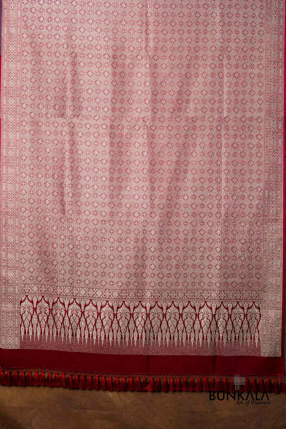 Deep Maroon Charkhana Jaal Brocade Weaved Banarasi Mashru Silk Dupatta