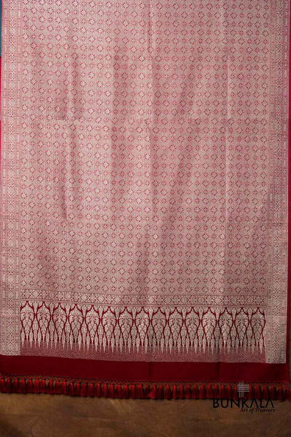 Deep Maroon Charkhana Jaal Brocade Weaved Banarasi Mashru Silk Dupatta