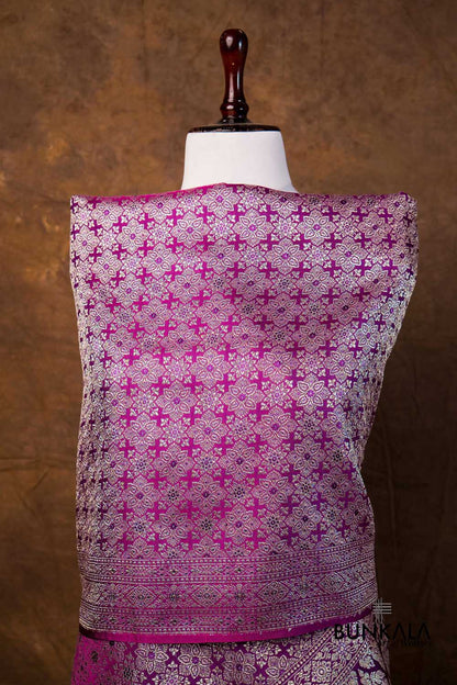 Purple Flower Motifs Brocade Weaved Banarasi Mashru Silk Dupatta