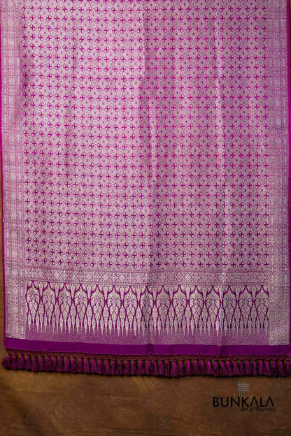 Purple Flower Motifs Brocade Weaved Banarasi Mashru Silk Dupatta