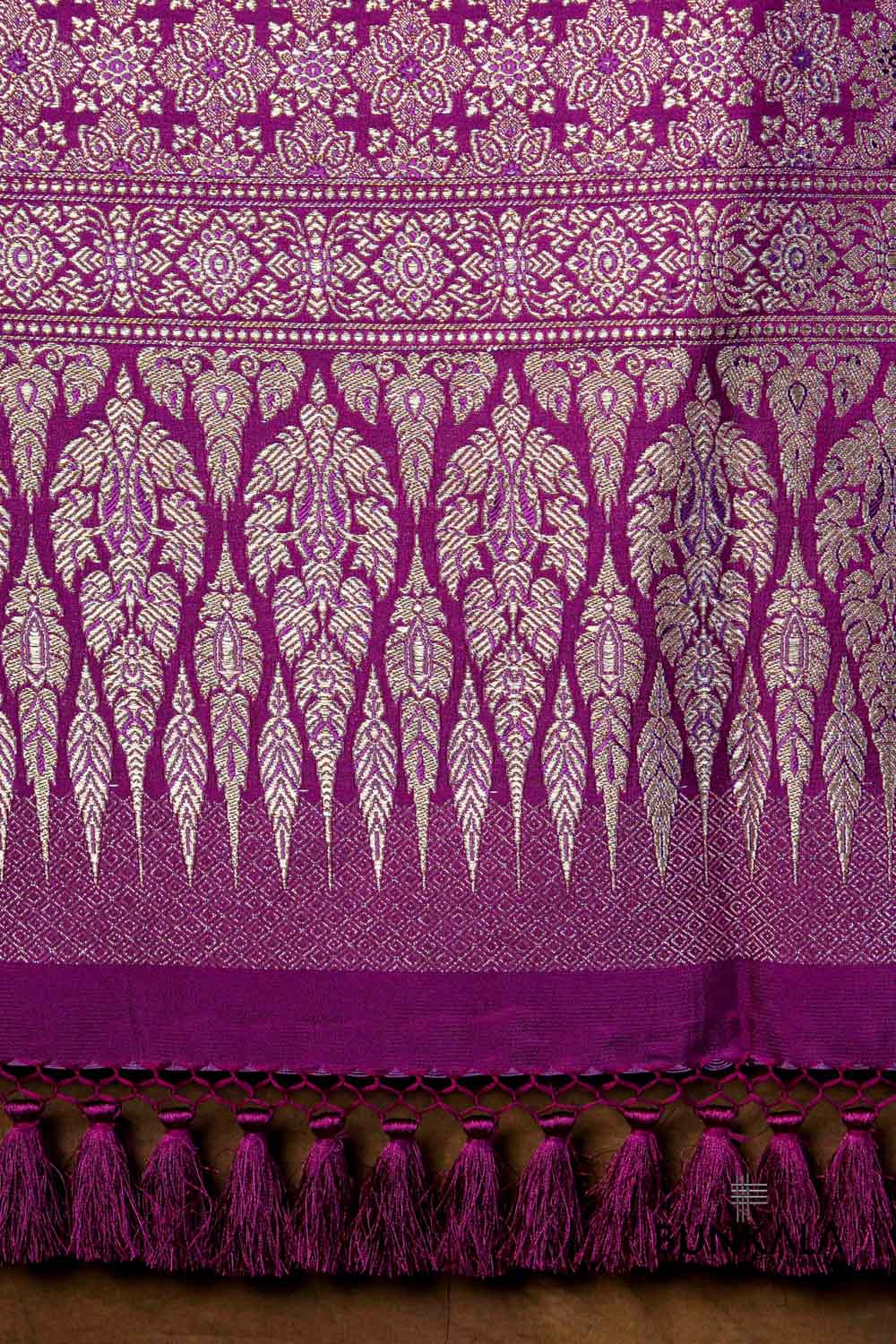 Purple Flower Motifs Brocade Weaved Banarasi Mashru Silk Dupatta