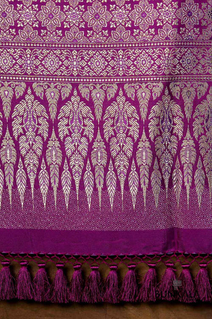 Purple Flower Motifs Brocade Weaved Banarasi Mashru Silk Dupatta