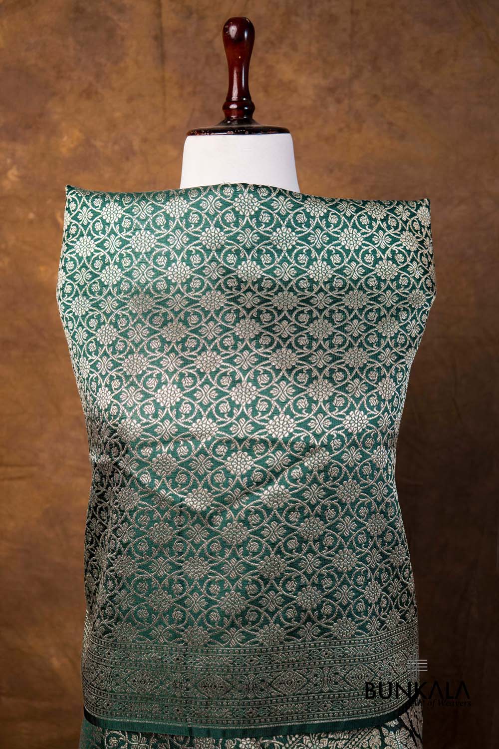 Rich Bottle Green Allover Phool Jaal Brocade Weaved Banarasi Mashru Silk Dupatta