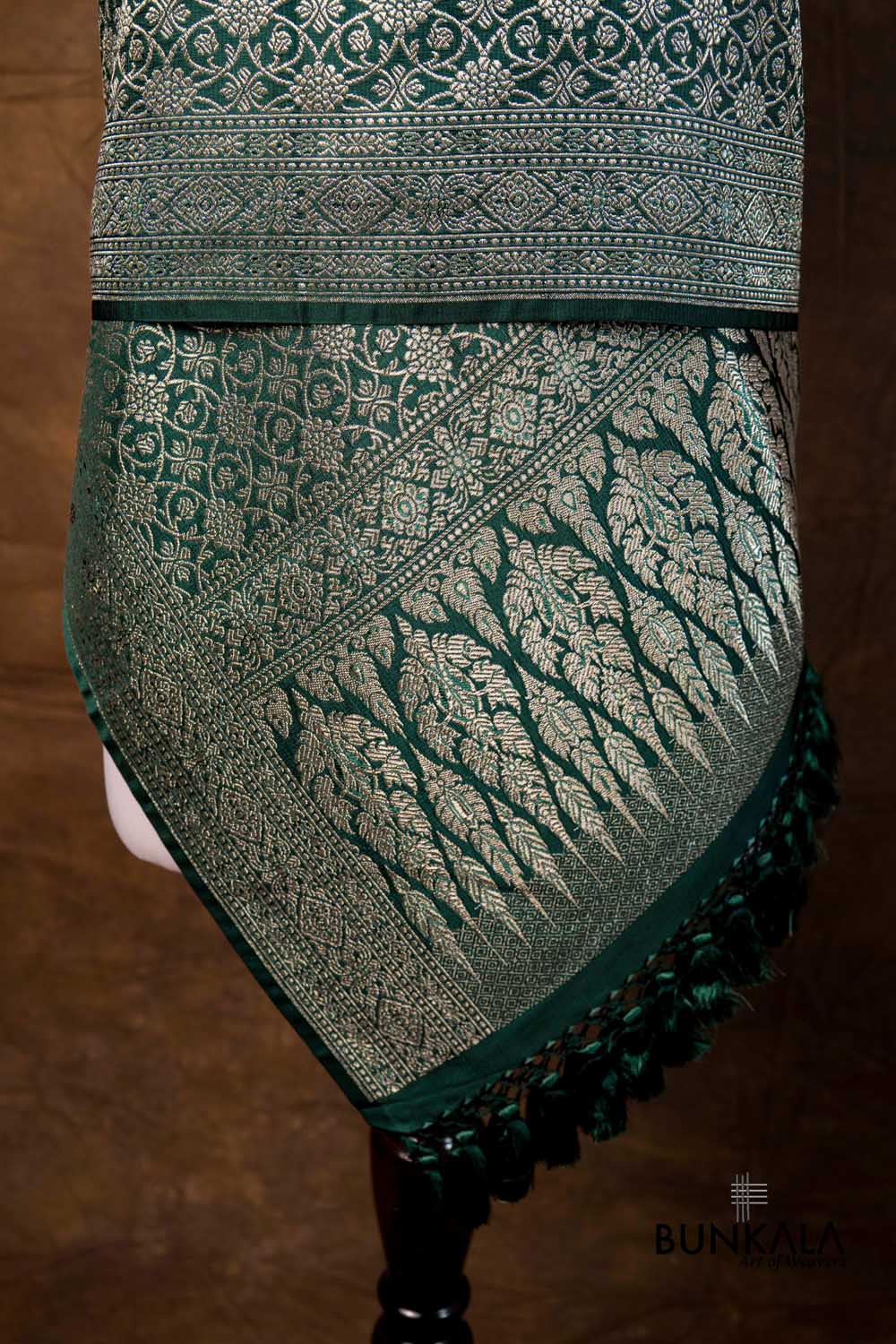 Rich Bottle Green Allover Phool Jaal Brocade Weaved Banarasi Mashru Silk Dupatta