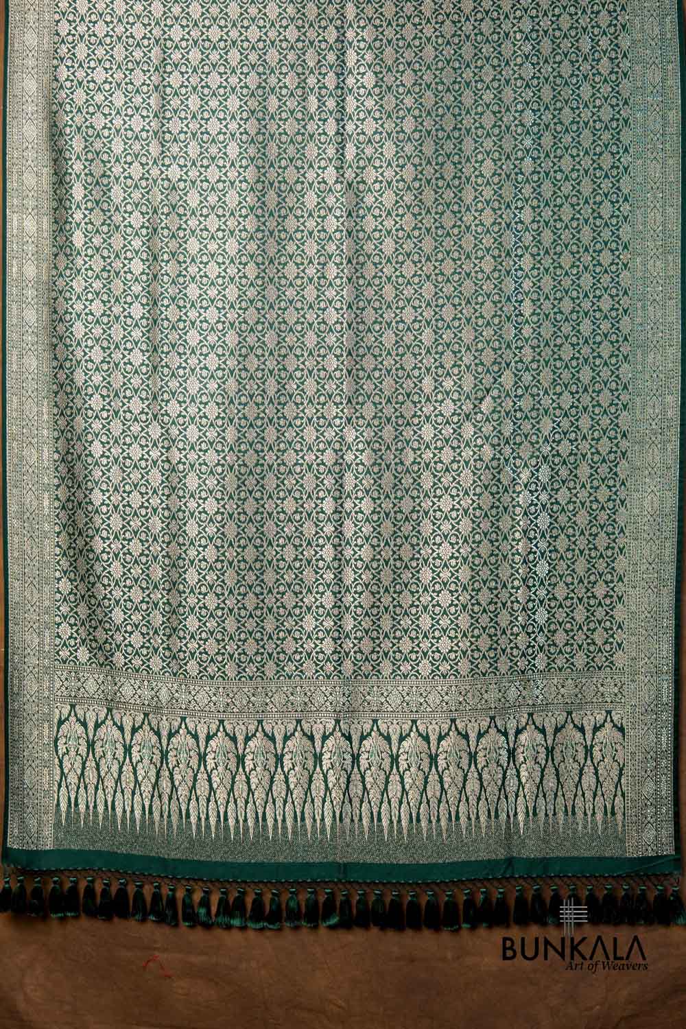 Rich Bottle Green Allover Phool Jaal Brocade Weaved Banarasi Mashru Silk Dupatta