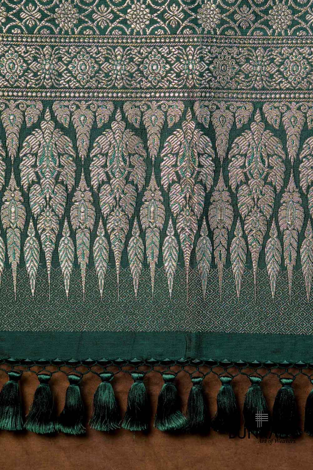 Rich Bottle Green Allover Phool Jaal Brocade Weaved Banarasi Mashru Silk Dupatta