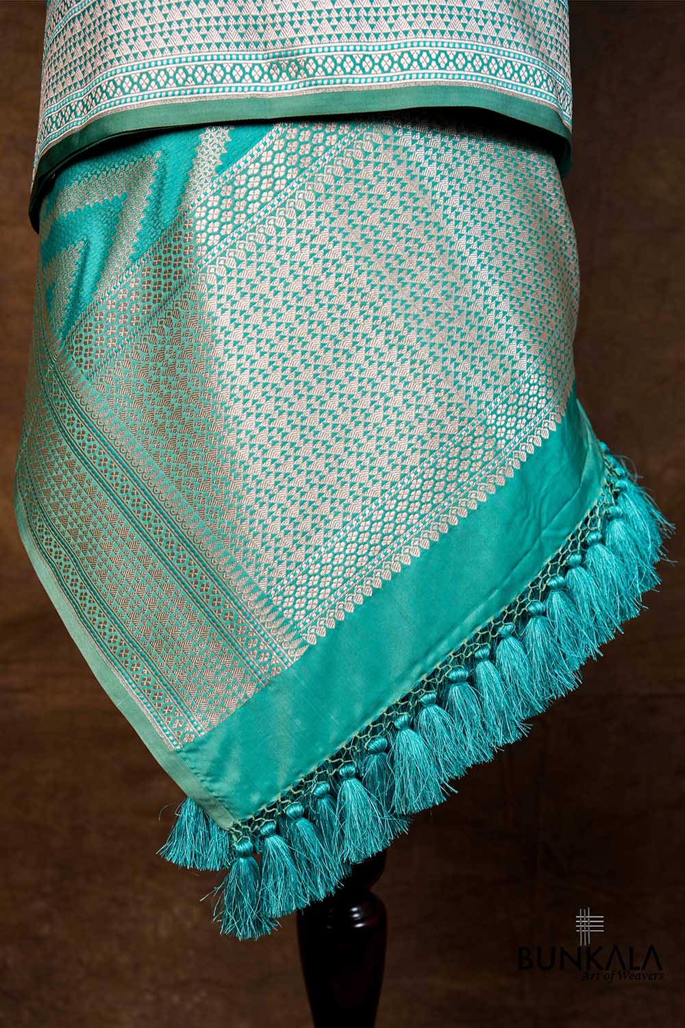 Turquoise Blue Chevron Zig Zag Pattern Weaved Banarasi Mashru Silk Dupatta