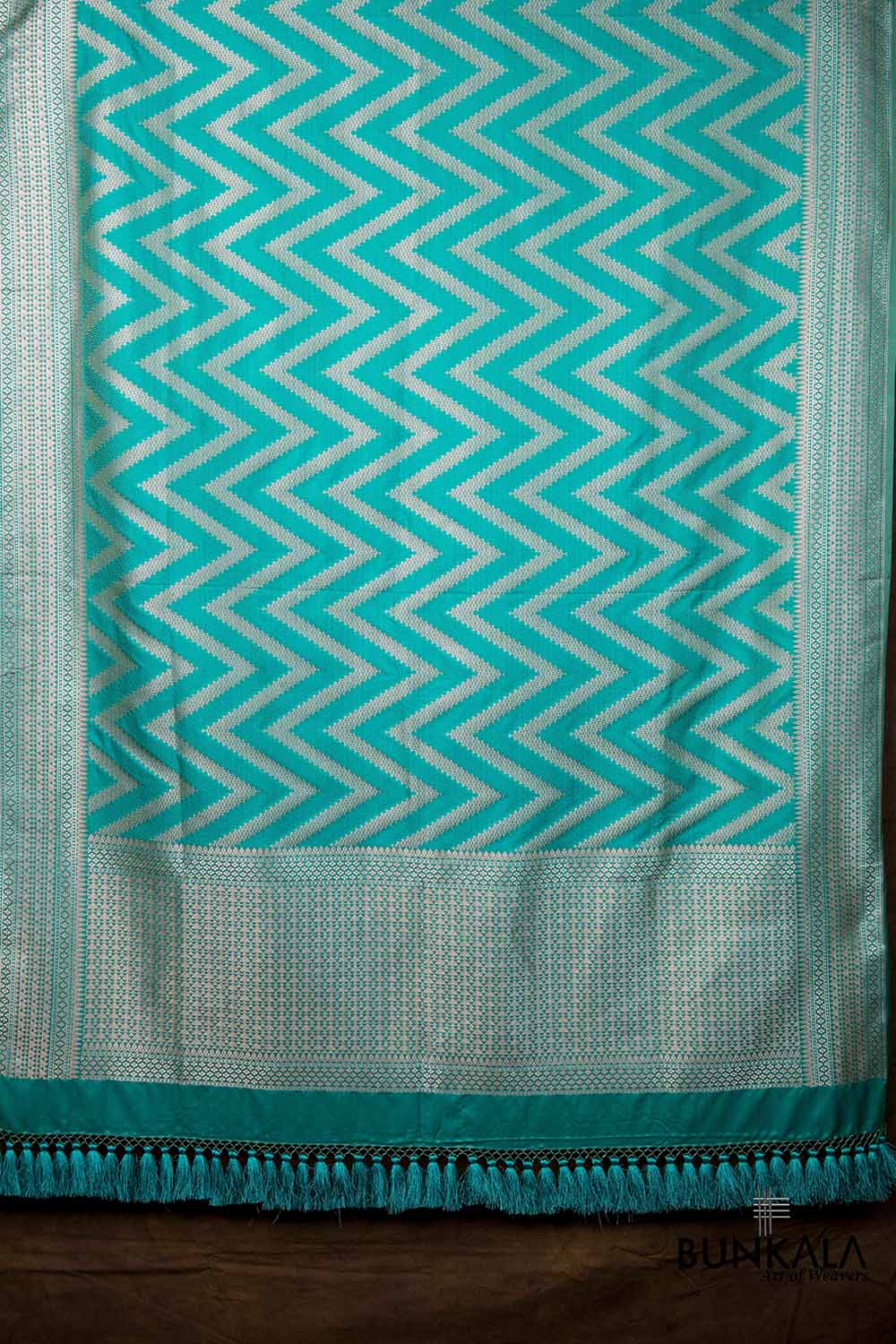Turquoise Blue Chevron Zig Zag Pattern Weaved Banarasi Mashru Silk Dupatta