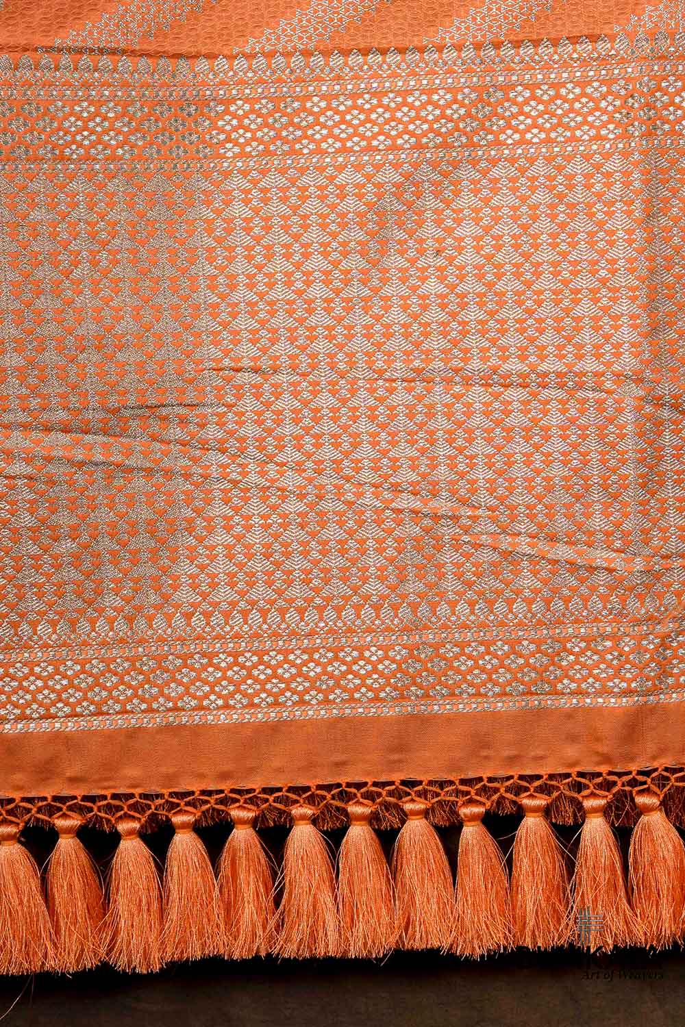 Sunset Peachy Orange Chevron Zig Zag Pattern Weaved Banarasi Mashru Silk Dupatta