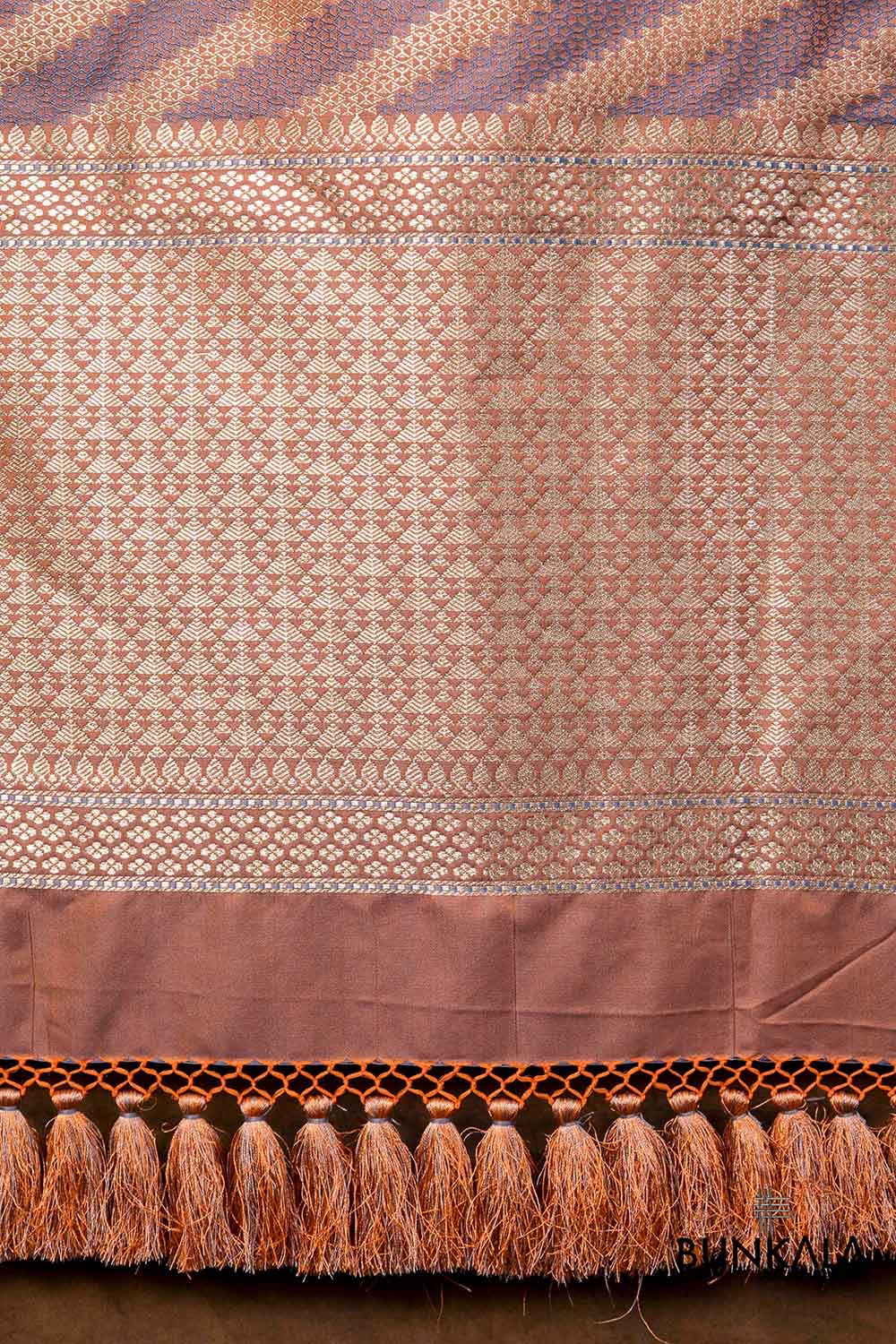 Peach Grey Chevron Zig Zag Pattern Weaved Banarasi Mashru Silk Dupatta