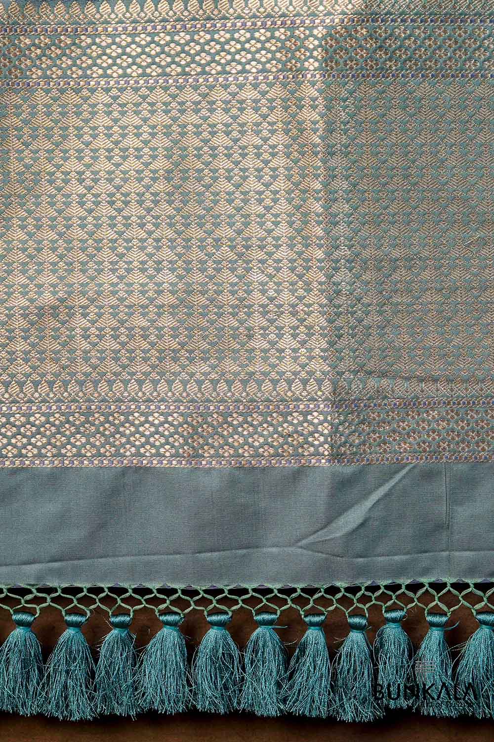Dusty Greyish Green Chevron Zig Zag Pattern Weaved Banarasi Mashru Silk Dupatta