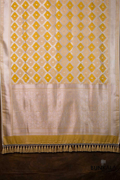 Bright Yellow Daimond Jaal Weaved Banarasi Mashru Silk Dupatta