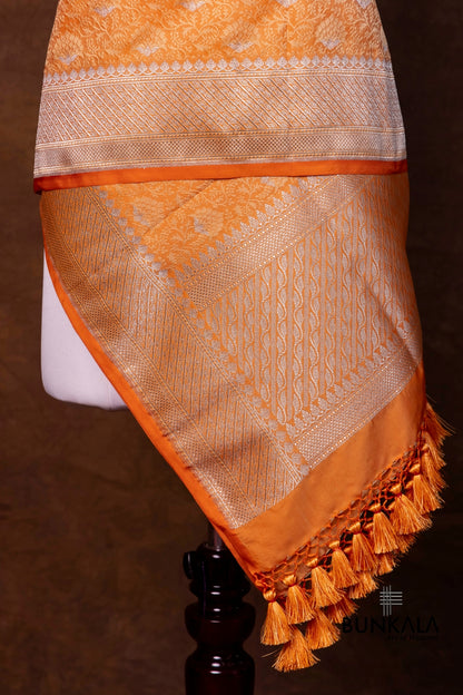 Orange Jamewar Tanchui Banarasi Mashru Silk Dupatta