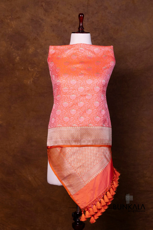 Double Pink Jamewar Tanchui Banarasi Mashru Silk Dupatta