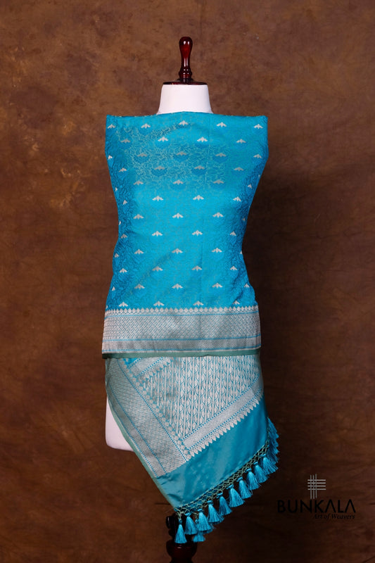 Double Shed Blue Jamewar Tanchui Banarasi Mashru Silk Dupatta
