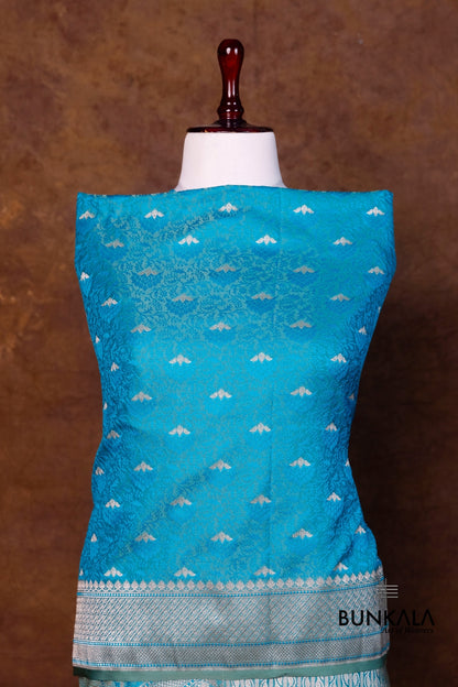 Double Shed Blue Jamewar Tanchui Banarasi Mashru Silk Dupatta