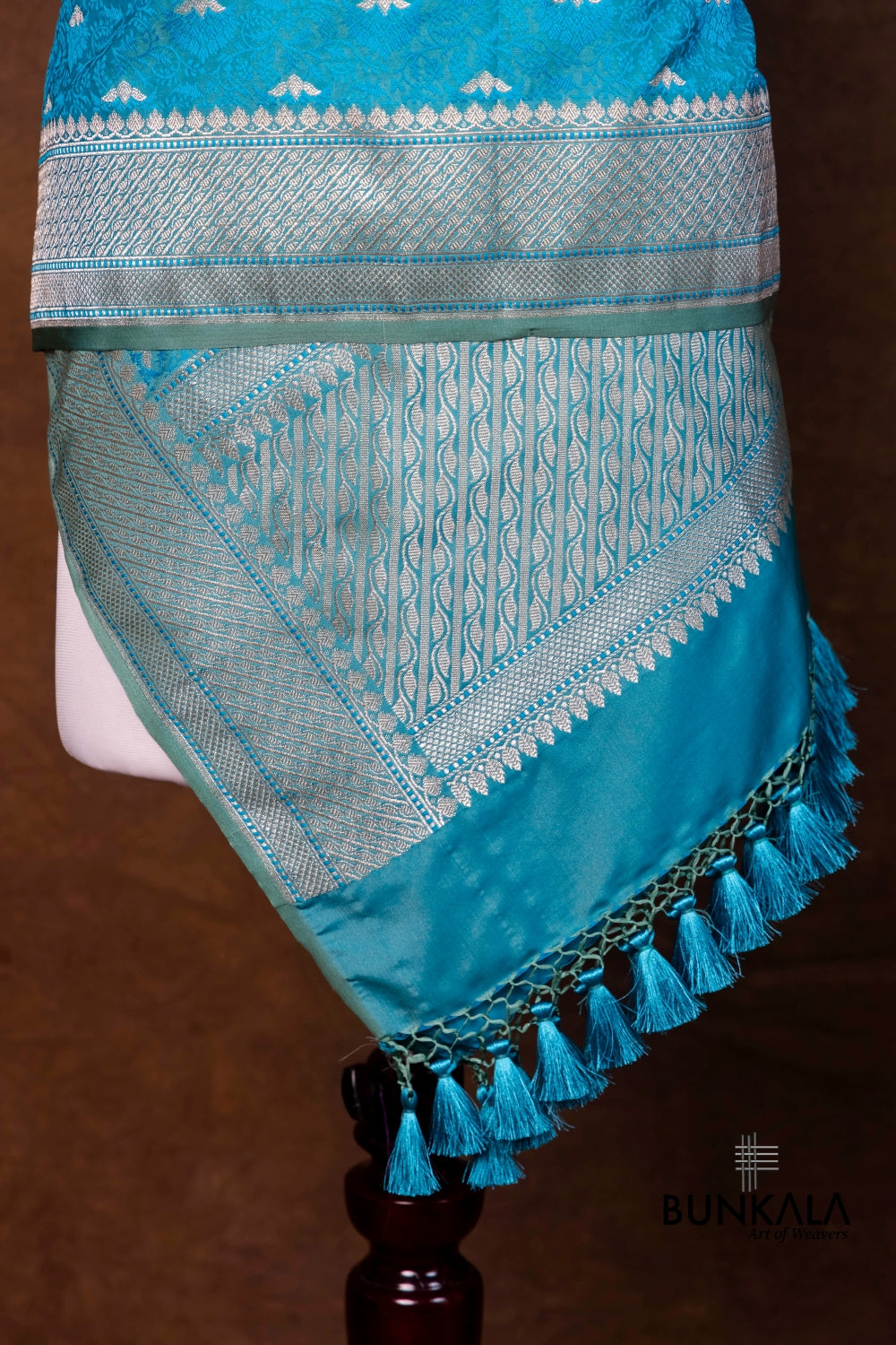 Double Shed Blue Jamewar Tanchui Banarasi Mashru Silk Dupatta