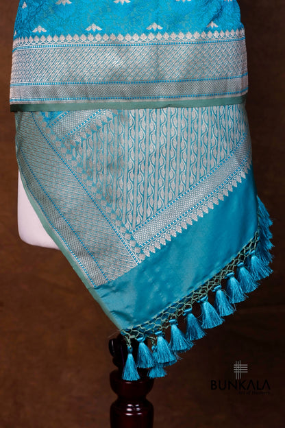 Double Shed Blue Jamewar Tanchui Banarasi Mashru Silk Dupatta