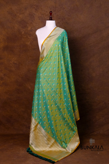 Double Shed Green Jamewar Tanchui Banarasi Mashru Silk Dupatta