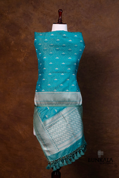 Pecock Blue Jamewar Tanchui Banarasi Mashru Silk Dupatta