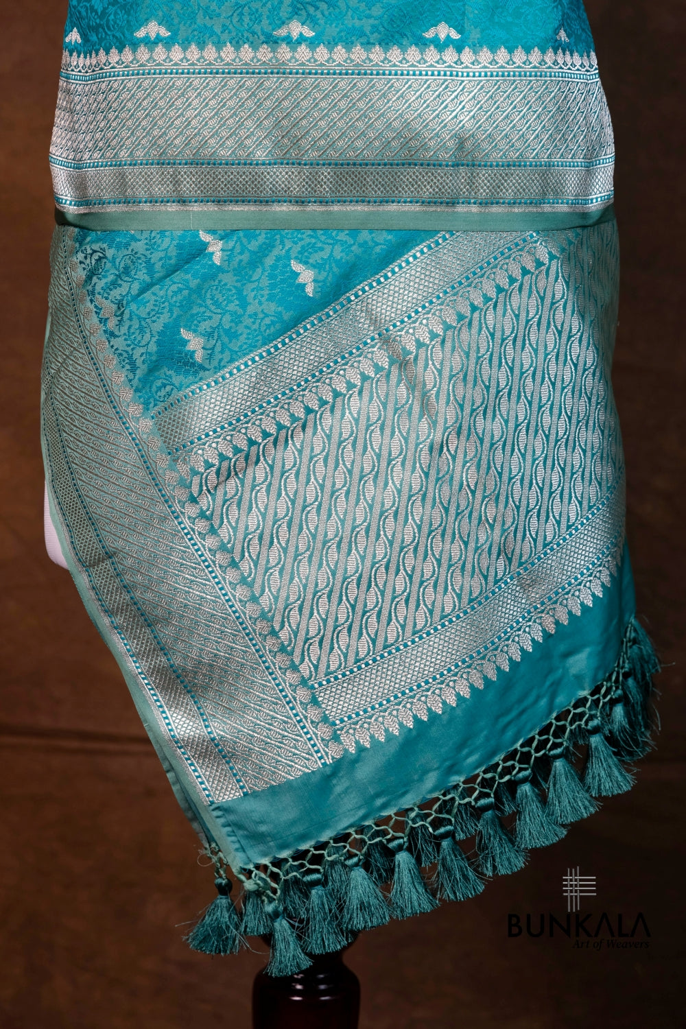 Pecock Blue Jamewar Tanchui Banarasi Mashru Silk Dupatta