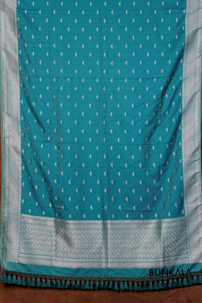 Pecock Blue Jamewar Tanchui Banarasi Mashru Silk Dupatta