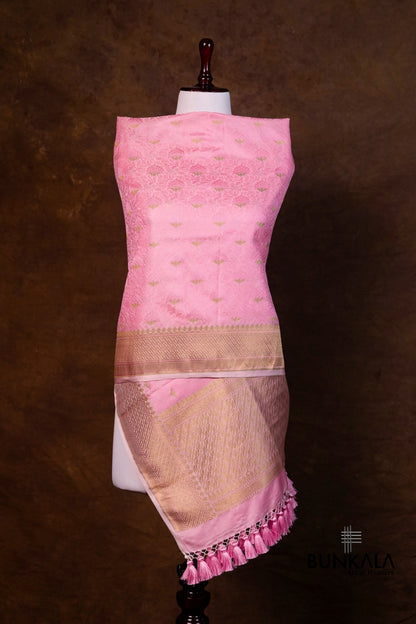 Pastel Pink Jamewar Tanchui Banarasi Mashru Silk Dupatta