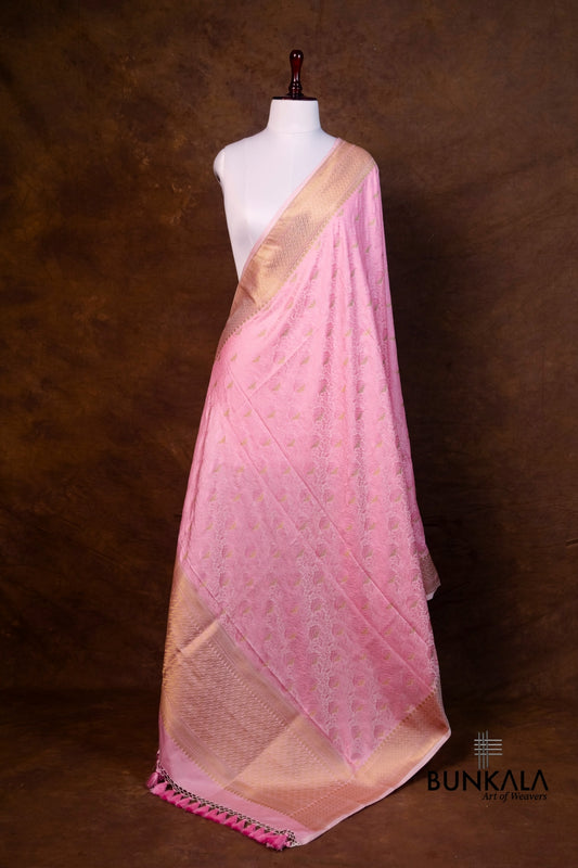 Pastel Pink Jamewar Tanchui Banarasi Mashru Silk Dupatta