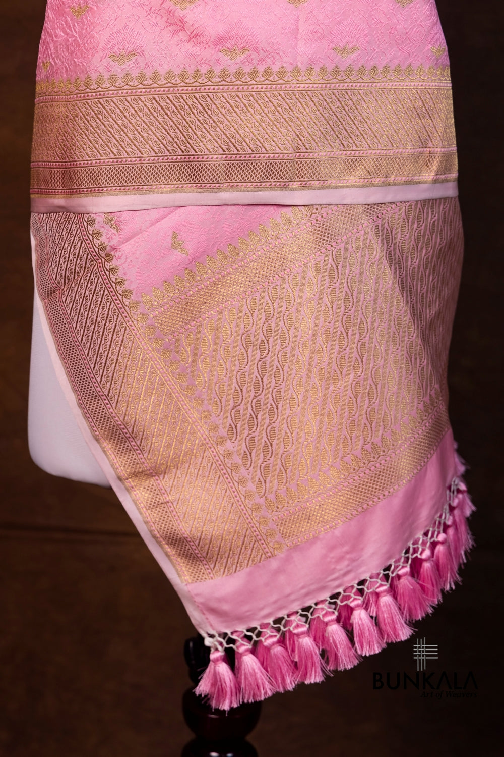 Pastel Pink Jamewar Tanchui Banarasi Mashru Silk Dupatta