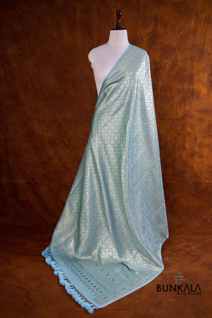 Sky Blue Mashru Silk Brocade Weaved Banarasi Dupatta