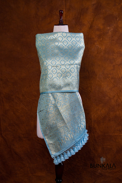 Sky Blue Mashru Silk Brocade Weaved Banarasi Dupatta