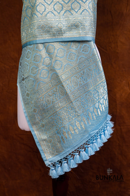Sky Blue Mashru Silk Brocade Weaved Banarasi Dupatta