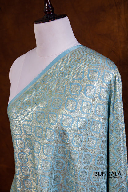 Sky Blue Mashru Silk Brocade Weaved Banarasi Dupatta