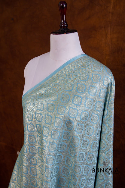 Sky Blue Mashru Silk Brocade Weaved Banarasi Dupatta