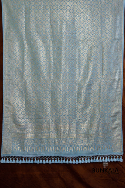 Sky Blue Mashru Silk Brocade Weaved Banarasi Dupatta