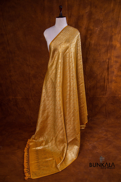 Yellow Mashru Silk Brocade Weaved Banarasi Dupatta