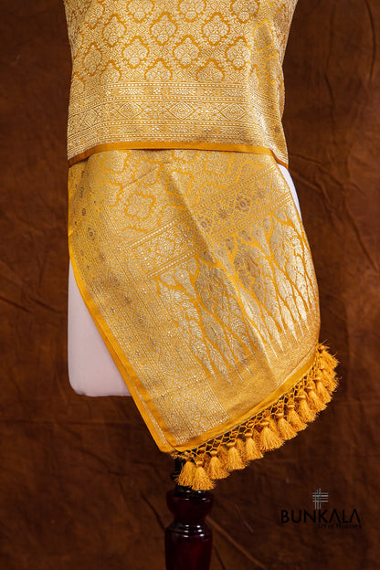 Yellow Mashru Silk Brocade Weaved Banarasi Dupatta