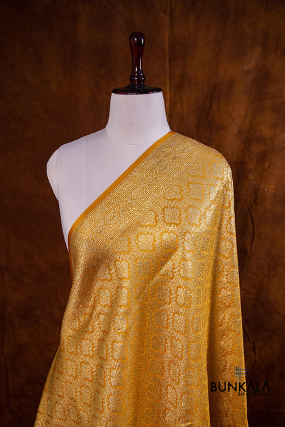 Yellow Mashru Silk Brocade Weaved Banarasi Dupatta