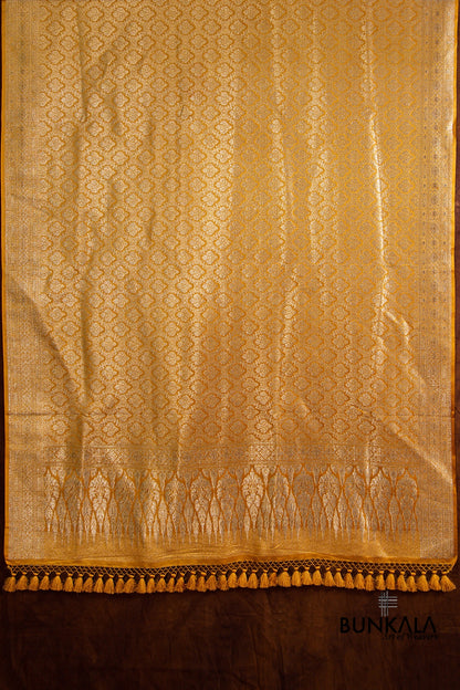 Yellow Mashru Silk Brocade Weaved Banarasi Dupatta
