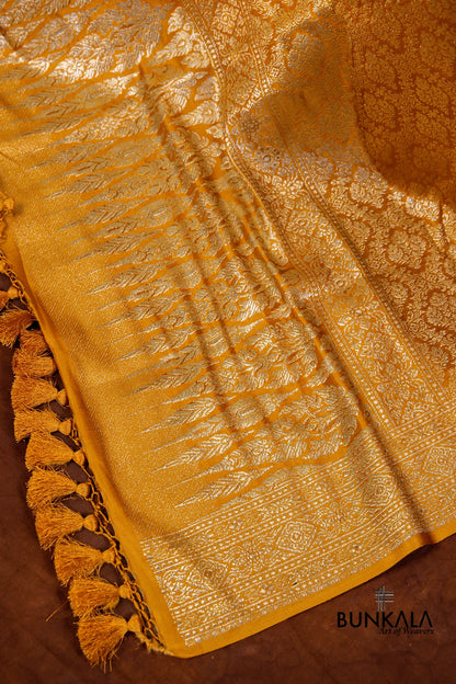 Yellow Mashru Silk Brocade Weaved Banarasi Dupatta
