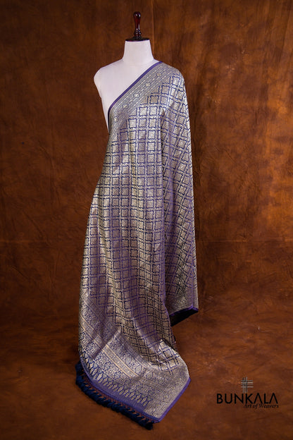 Blue Mashru Silk Brocade Weaved Banarasi Dupatta