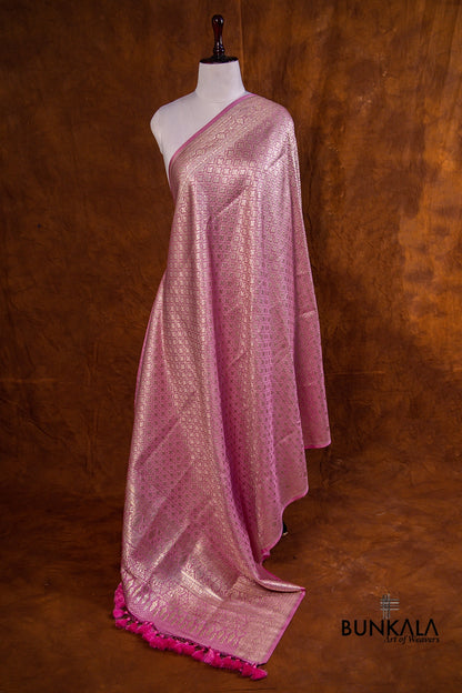 Pink Mashru Silk Brocade Weaved Banarasi Dupatta