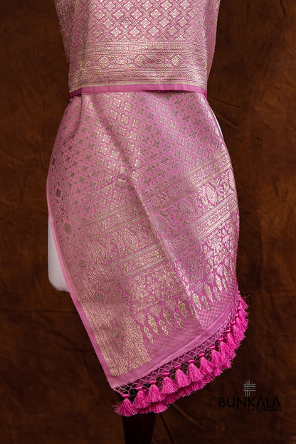 Pink Mashru Silk Brocade Weaved Banarasi Dupatta