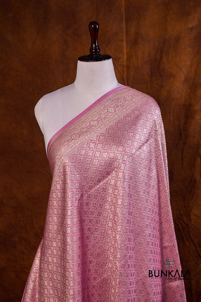 Pink Mashru Silk Brocade Weaved Banarasi Dupatta