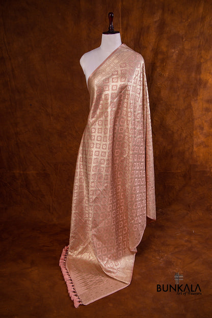 Peach Pink Mashru Silk Brocade Weaved Banarasi Dupatta