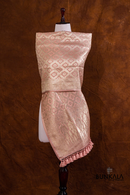 Peach Pink Mashru Silk Brocade Weaved Banarasi Dupatta